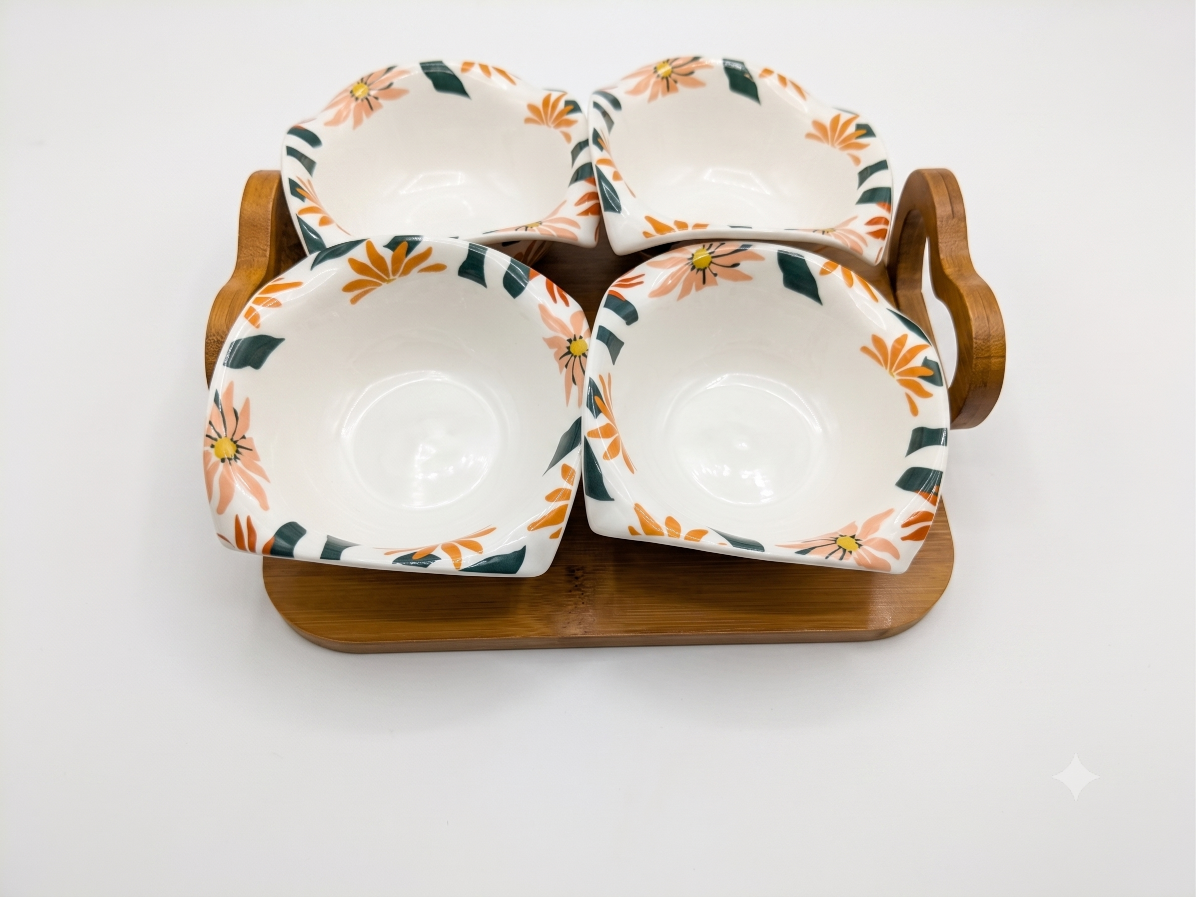 Snack Serving Bowl with wooden tray-set of 3