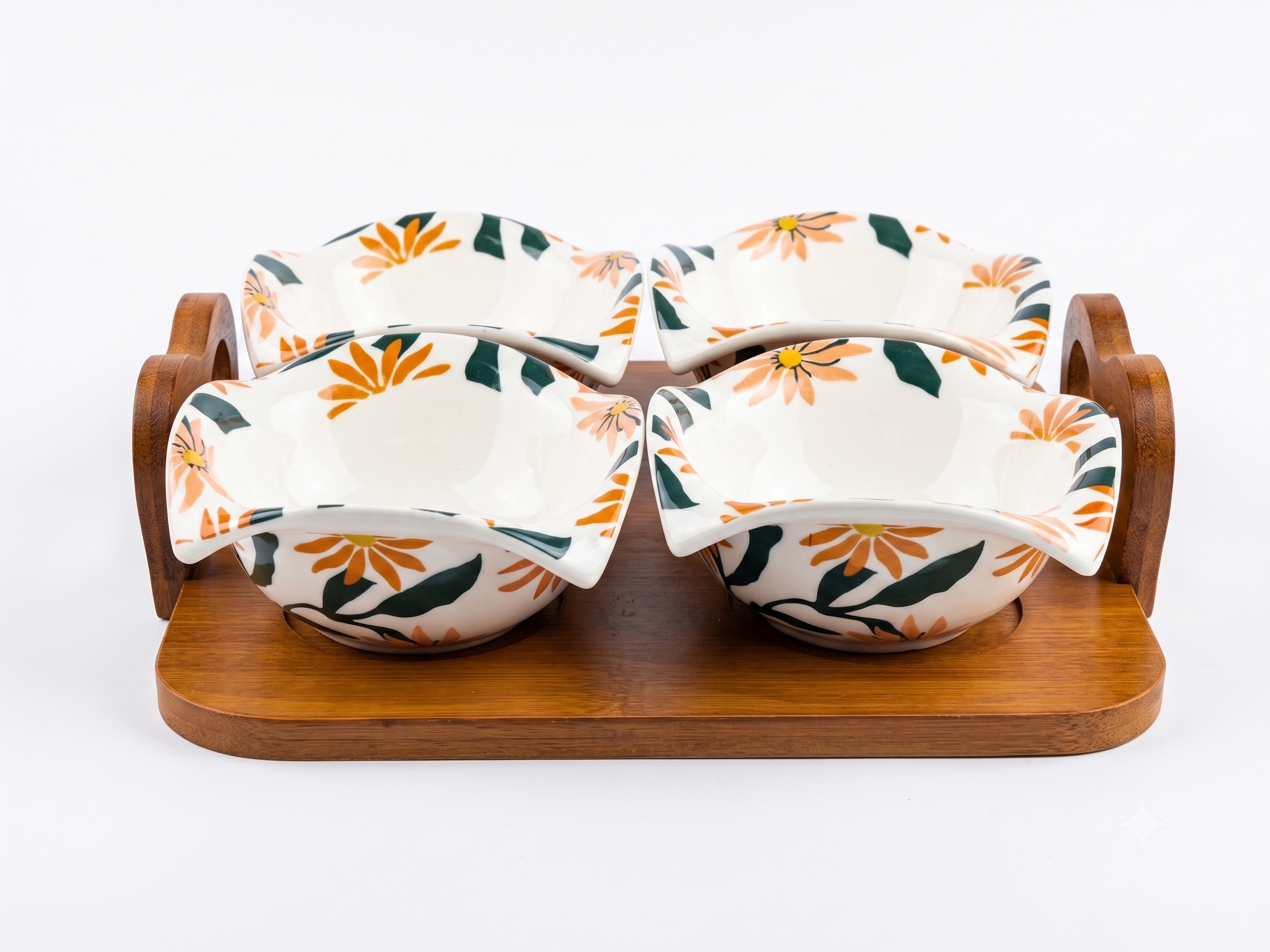 Snack Serving Bowl with wooden tray-set of 3