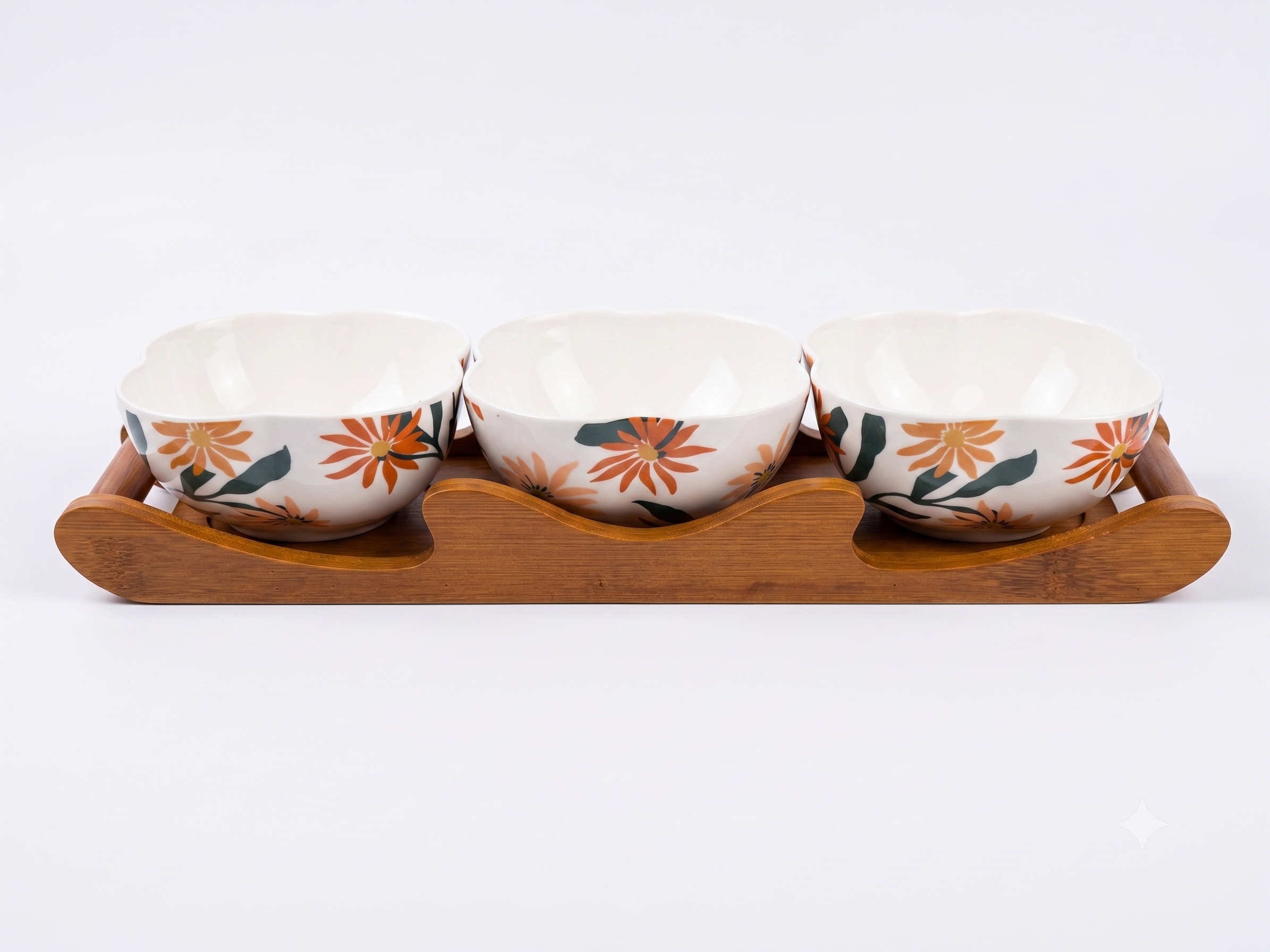 Snack Serving Bowl with wooden tray-set of 3